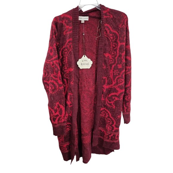Women's Jacquard Long Sleeve Open Cardigan - Knox Rose Red, Red/Pink - Picture 1 of 5